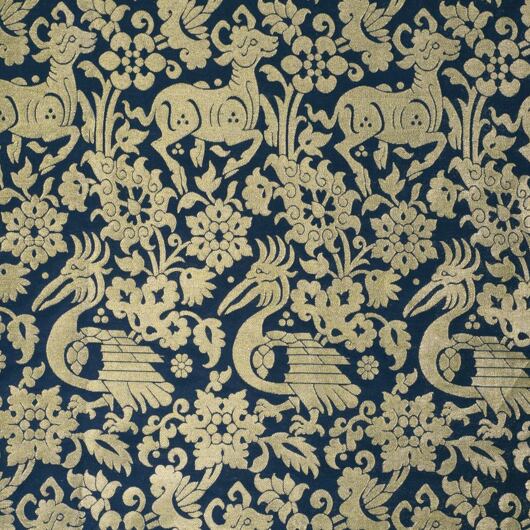 Blue and gold brocade fabric for medieval clothing from 100% silk © Sartor Bohemia