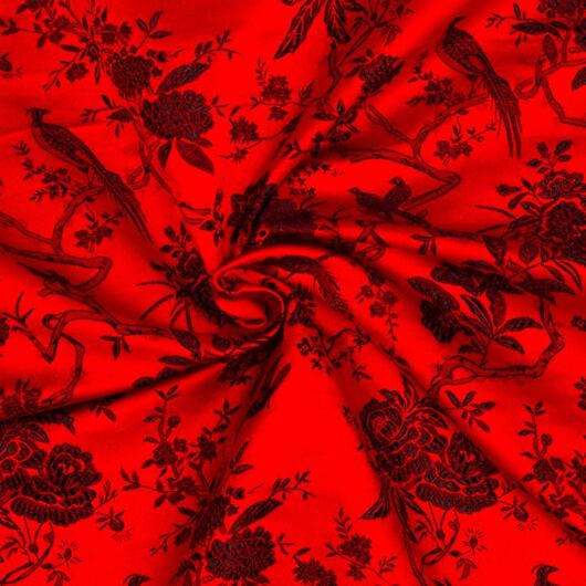 Japanese brocade fabric, red and black