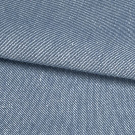 Linen cotton twill fabric, white and blue