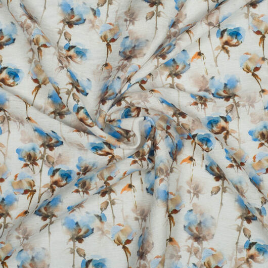 Lightweight poplin dress fabric, rayon blend, white floral print