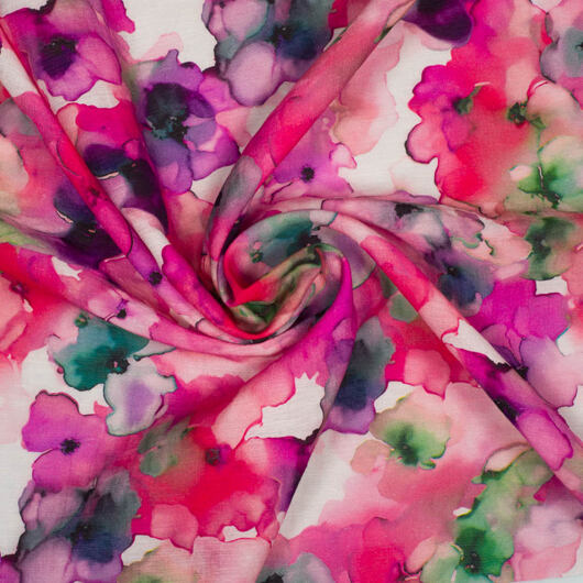 Lehký popelín šatovka, směs viskózy, nylonu a lnu, růžový květinový vzor