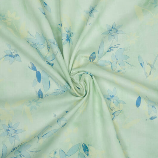 Cotton batiste dress fabric with floral print, light green