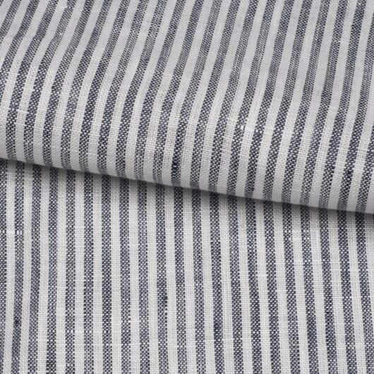 Lněné plátno, lehké, proužkované, tmavě modro-bílé