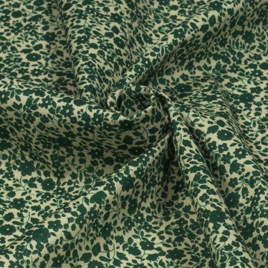 Japonská bavlněná látka FLOWNNY, šatovka, krémovo-tmavě zelená