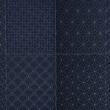 Sashiko fabric panel with eight patterns, indigo blue