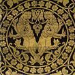 Black and gold brocade fabric for medieval clothing from 100% silk © Sartor Bohemia