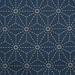 Cotton sashiko fabric with wash-out hemp leaf pattern, indigo blue