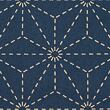 Cotton sashiko fabric with wash-out hemp leaf pattern, indigo blue