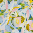 Cotton batiste dress fabric with floral print, blue and yellow