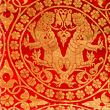 Red and gold brocade fabric for medieval clothing from 100% silk © Sartor Bohemia
