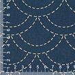 Cotton sashiko fabric with wash-out waves pattern, indigo blue