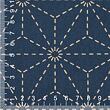 Cotton sashiko fabric with wash-out hemp leaf pattern, indigo blue