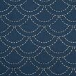 Cotton sashiko fabric with wash-out waves pattern, indigo blue
